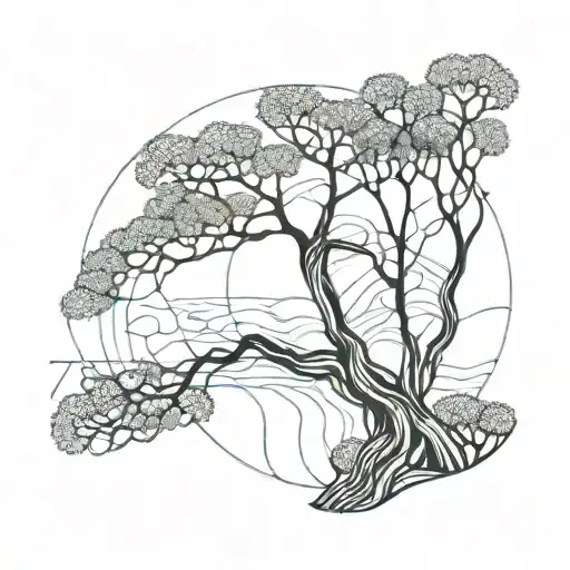 A Wave And Tree Top Intertwine Geometric Lines