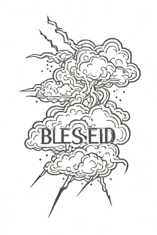 Blessed Written In The Cloud Storm With Lightning