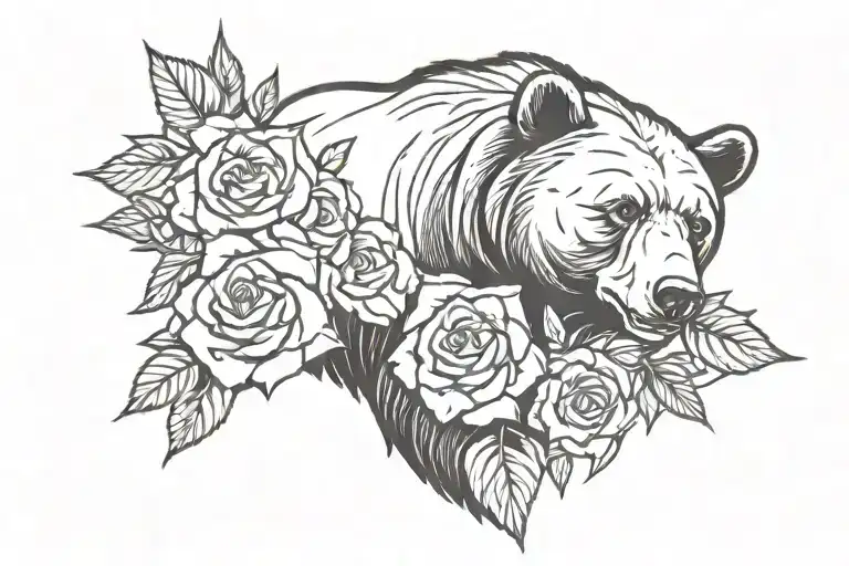 Bear And Roses Blooming