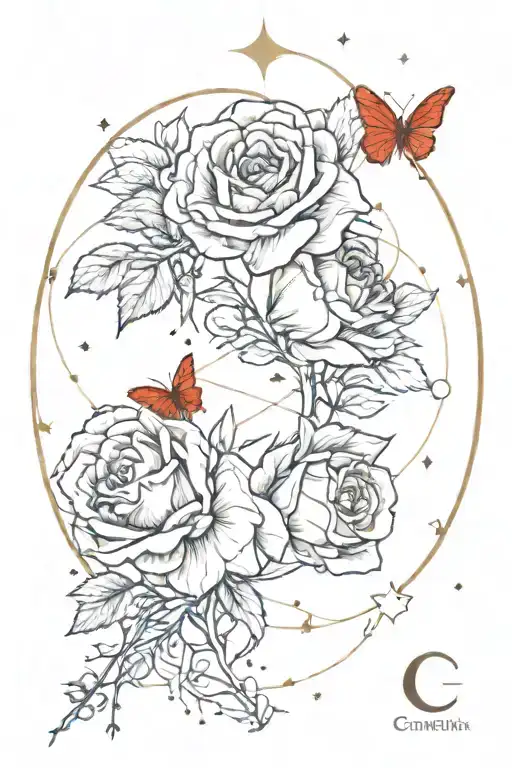 Combine The Capricorn Constellation With The Libra And Virgo Constellations And Add Red Roses