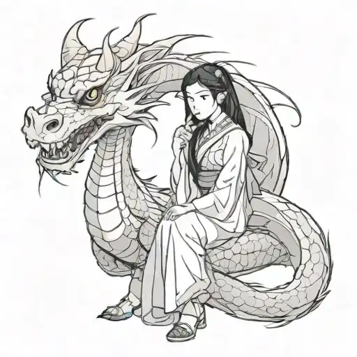 Dark Asian Girl With A Dragon