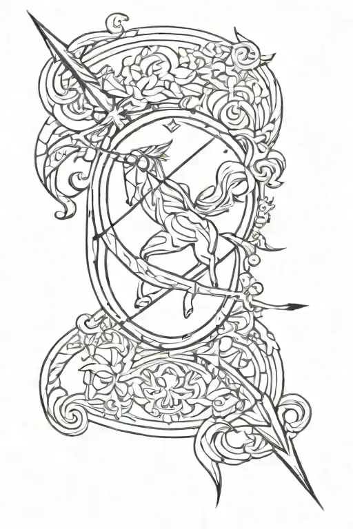 Sagittarius Black And White Arm Tattoo Design