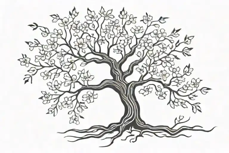 Shoulder Tattoo With Tree With Roots Turning Into Flowers Blooming