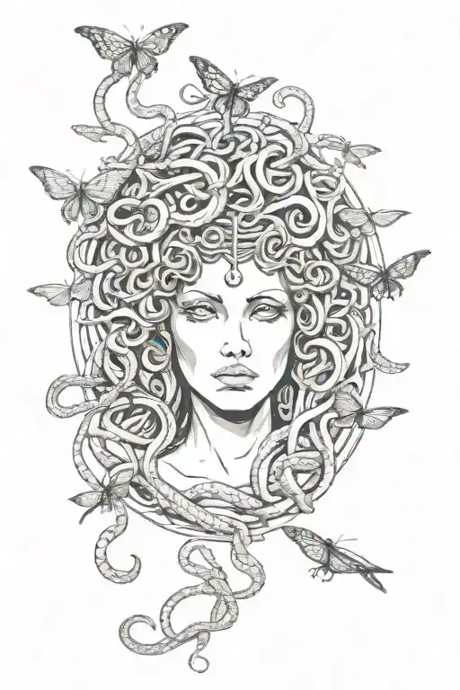 Medusa With Snakes Trying To Catch A Butterlfy