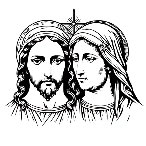 Faces Of Jesus Christ And The Virgin Mary