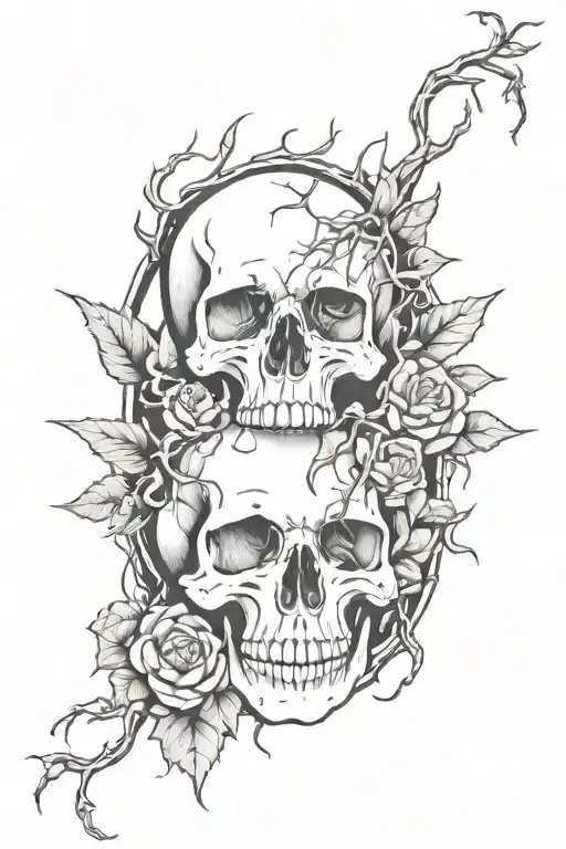 See No Evil Speak No Evil Hear No Evil Skull With Starts And Crown Of Thorns Roserie And Vines