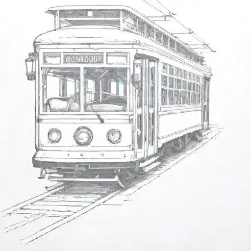 Simple Side View Of New Orleans Streetcar Tattoo Stencil