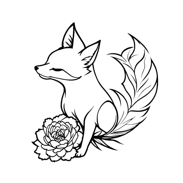 Fox With A Spread Tail With A Peony Flower