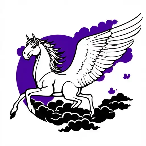 Pegasus With Purple Assents On Its Hind Legs With Dark Clouds Around It