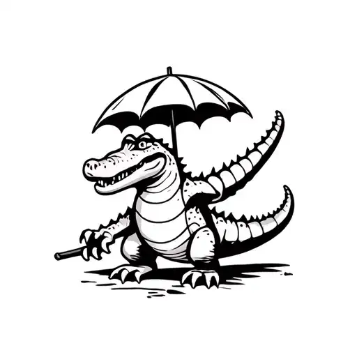 Crocodile Standing Cartoon With An Umbrella