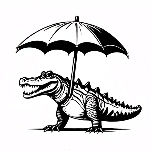 Crocodile Standing Cartoon With An Umbrella