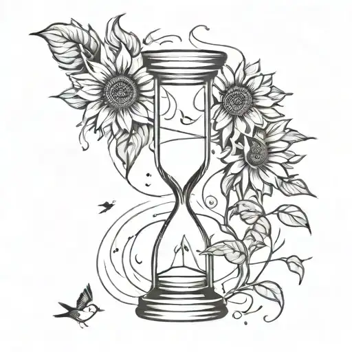 Sunflower Hour Glass With Birds Flying