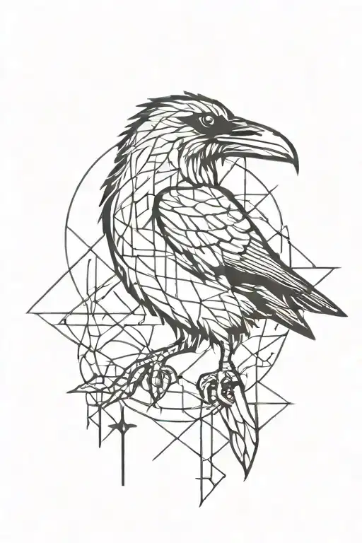 Viking Raven Dissolving Into Mesh Interconnected With Viking Runes