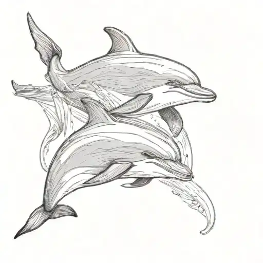 One Big Dolphin And One Little Dolphin Leaping