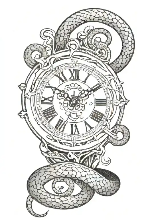 Hand Clock With Snake Vining And Ribbon With Latin Inscription