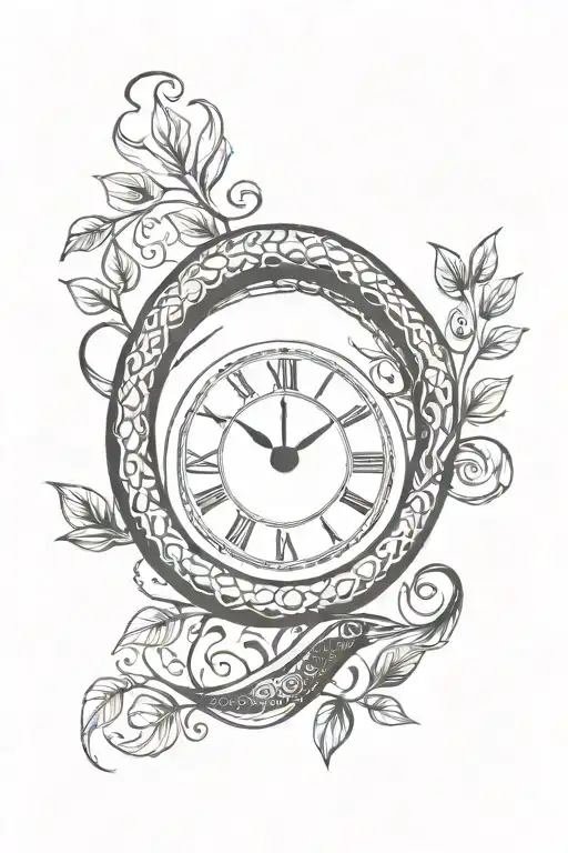 Hand Clock With Snake Vining Around With Leaves