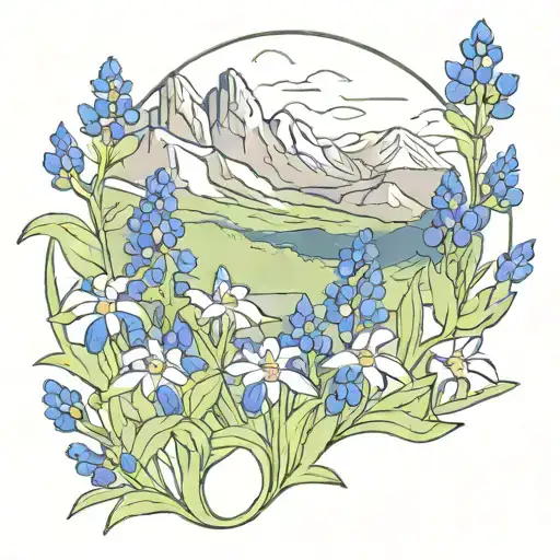 Colorado Mountains Blue Bonnets Incorporated Into The Design