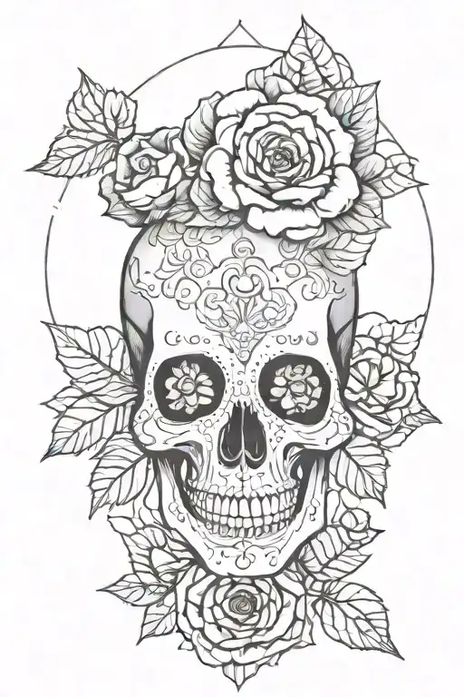Skull And Roses With Mandala Design Incorporating