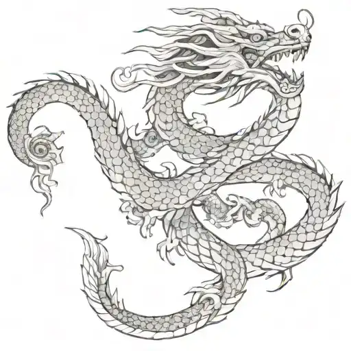Japanese Linear Dragon With Chinese Details