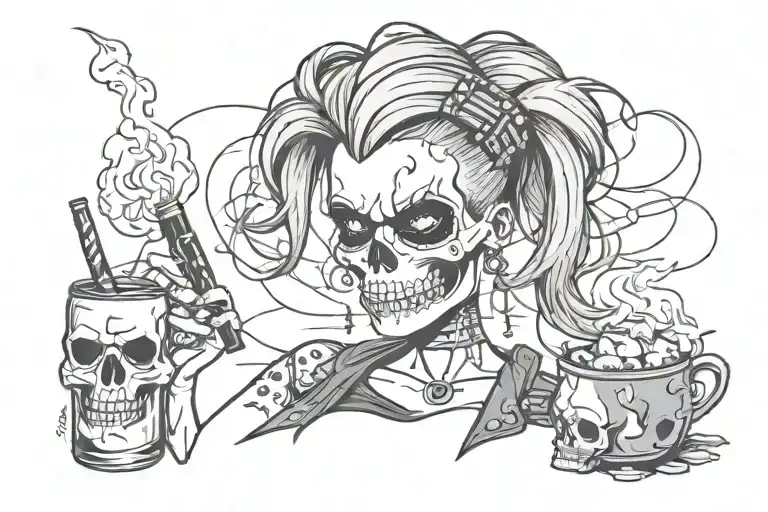 Punk Girl Skull Lightning Cigaret With Molotov Cocktail