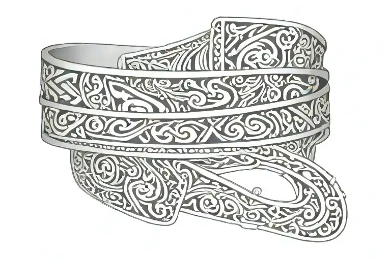 Polynesian Wrap Around Band With Faded Geometric Pattern Incorporating Aquarius Zodiac Elements