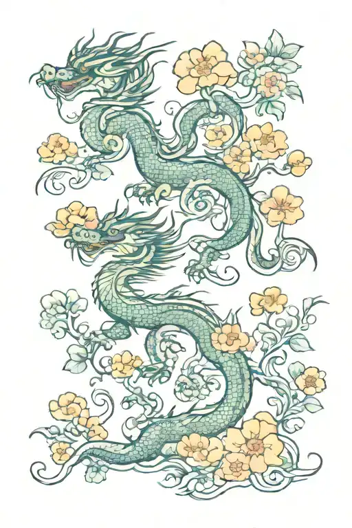 Flowers Dragons Asian Style