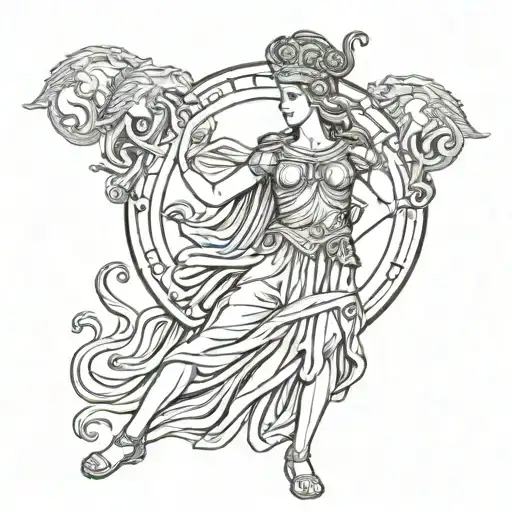 Goddess Athena With A Shield Of Medusa Gargons