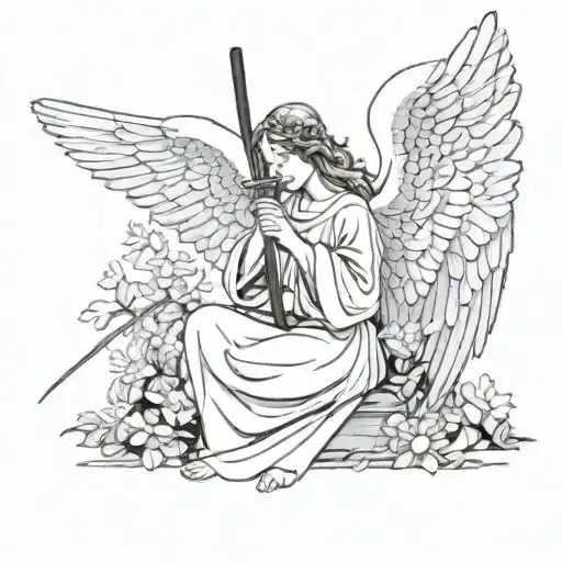 Y2k Angel With Broken Wings Holding Christian Cane With Christian Cross