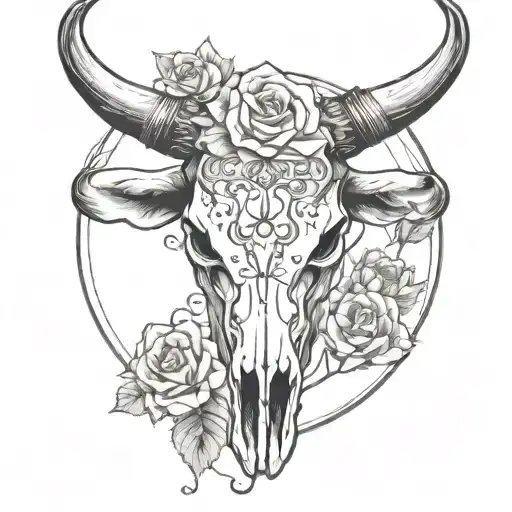 Create Me A Black And White Sleeve Tattoo With A Bull Skull