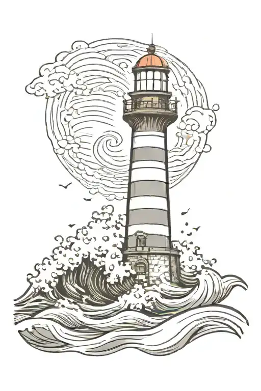 Lighthouse Surrounded By Waves Crashing