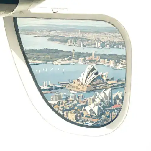 Airplane Window Overlooking Wing And Sydney Opera House