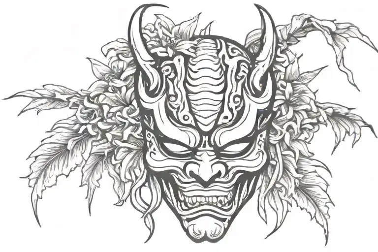 Japanese Oni Mask With Spider Lily