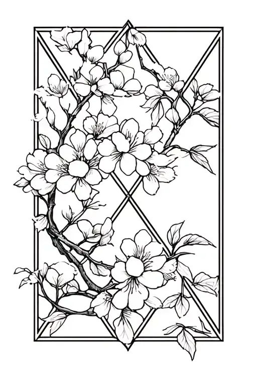 Cherry Blossom Inside Diamond Shaped Line Outlining