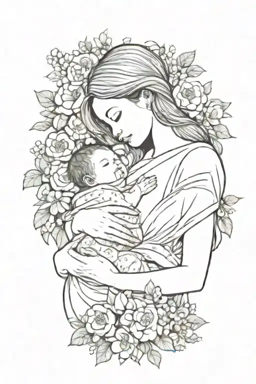 Breastfeeding Her Baby Boy And Flowers