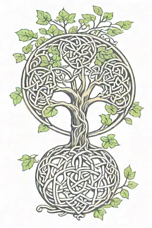 Celtic Trinity Knot Symbol Integrated In The Tree Of Life Trunk With Clover Leaves