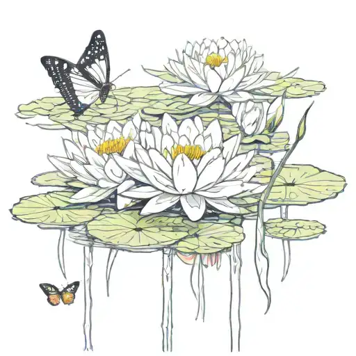 Water Lily And Butterflies Fluttering