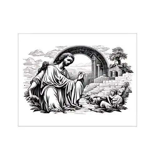 Sleeve Tattoo Depicting Biblical Scene