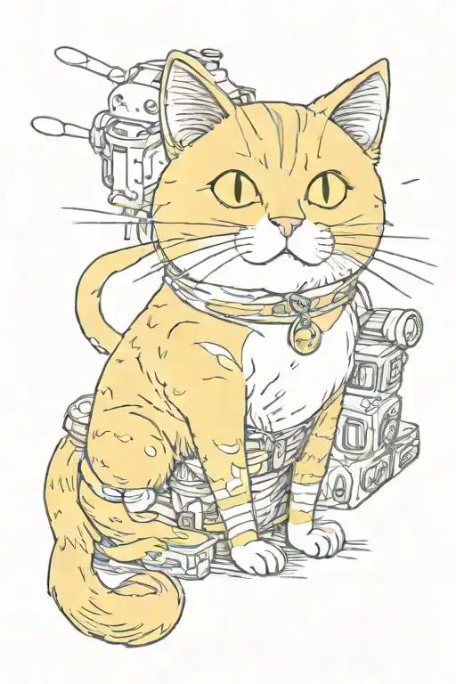 A Yellow And Whye Cat In Style Of Studio Ghibli