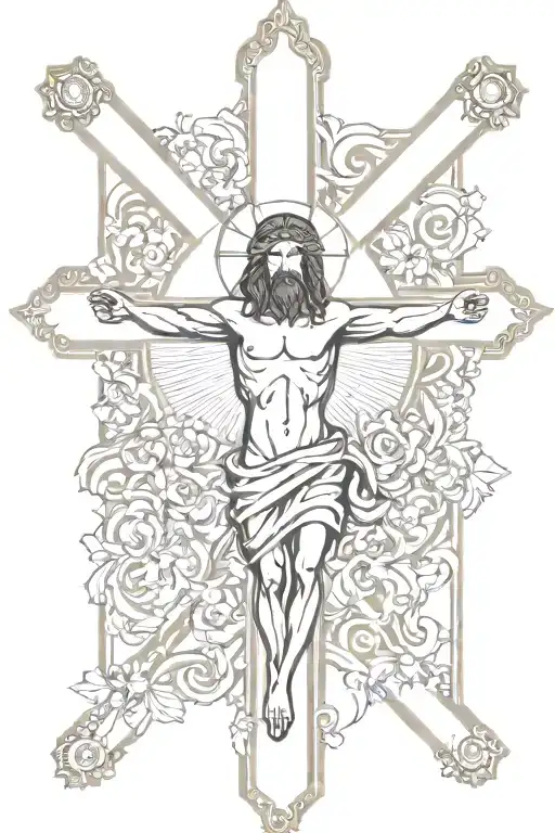 Jesus Christ On The Cross Symmetrical Design Detailed