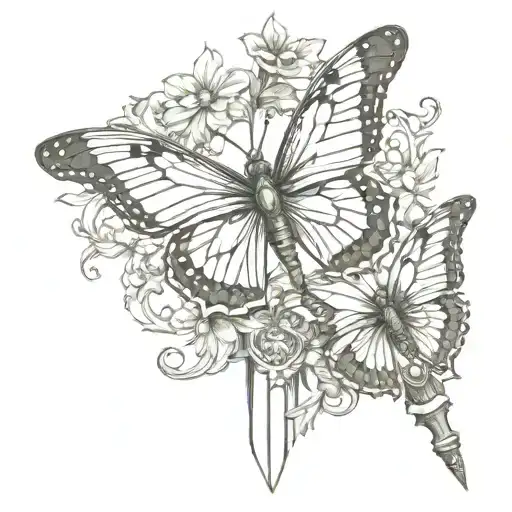 Fine Line Dagger With Butterfly