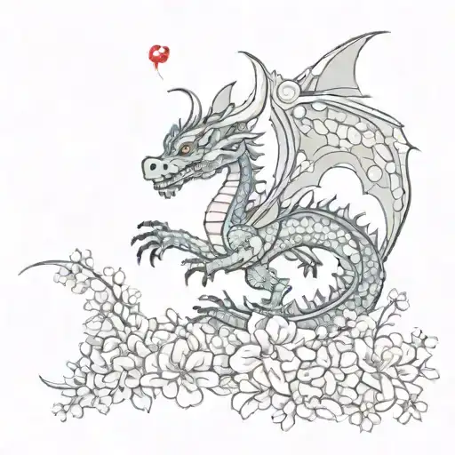 Dragon Flying In Flowers Blooming