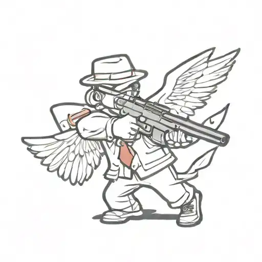 Gangster Cupid Holding Gun Shooting