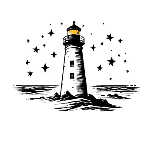 Lighthouse In Front Of The Sky Filled With Stars
