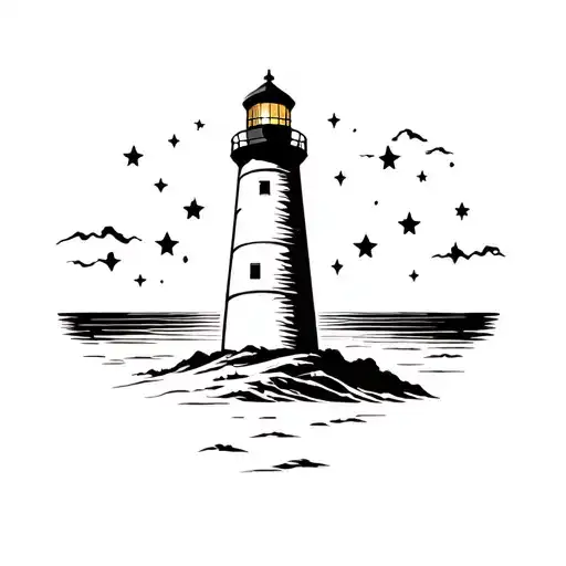 Lighthouse In Front Of The Sky Filled With Stars
