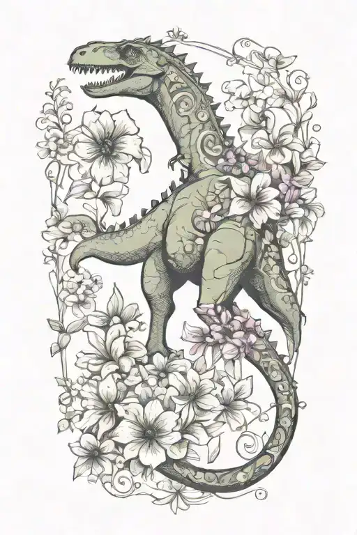 Flowers Dark Fantasy Dinosaur