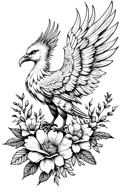 Phoenix With Flowers Surrounding