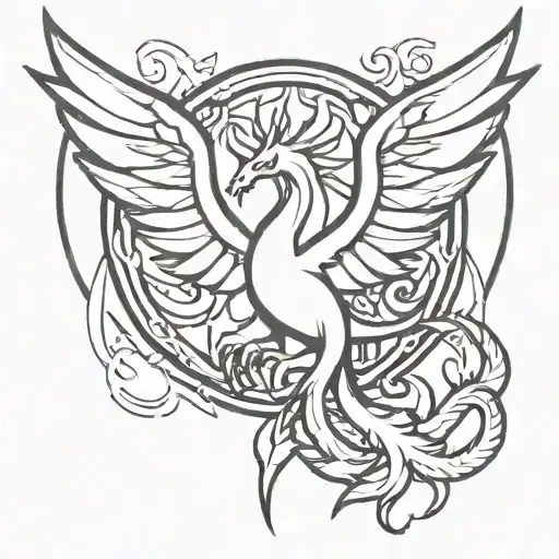 A Pokemon Themed Tattoo Featuring A Phoenix Battling A Dragon