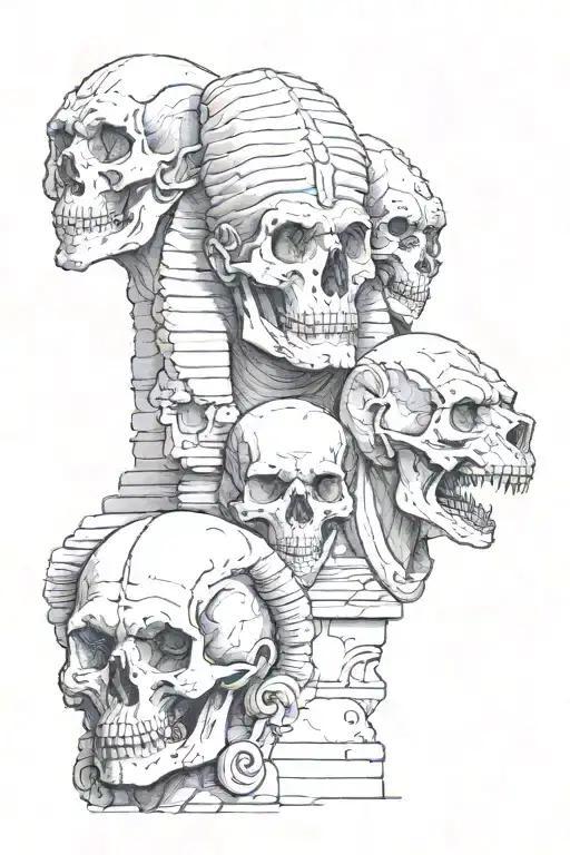 Sphinx Three Heads One Skull And Demon