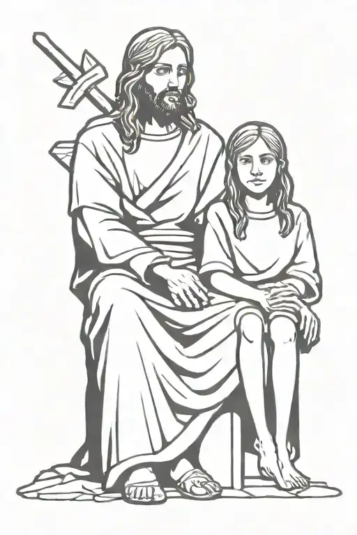 Jesus Standing Behind A Girl Sitting