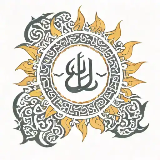 Sun With Flames And Arabic Text